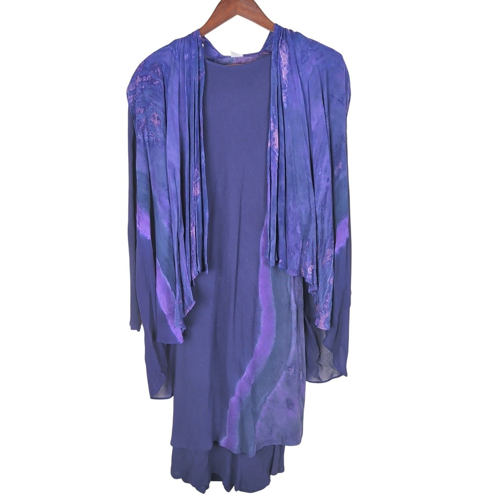 Carole Dolighan Vintage 90s 2pc Dress Set XS Purple Tie Dye Art To Wear Boho